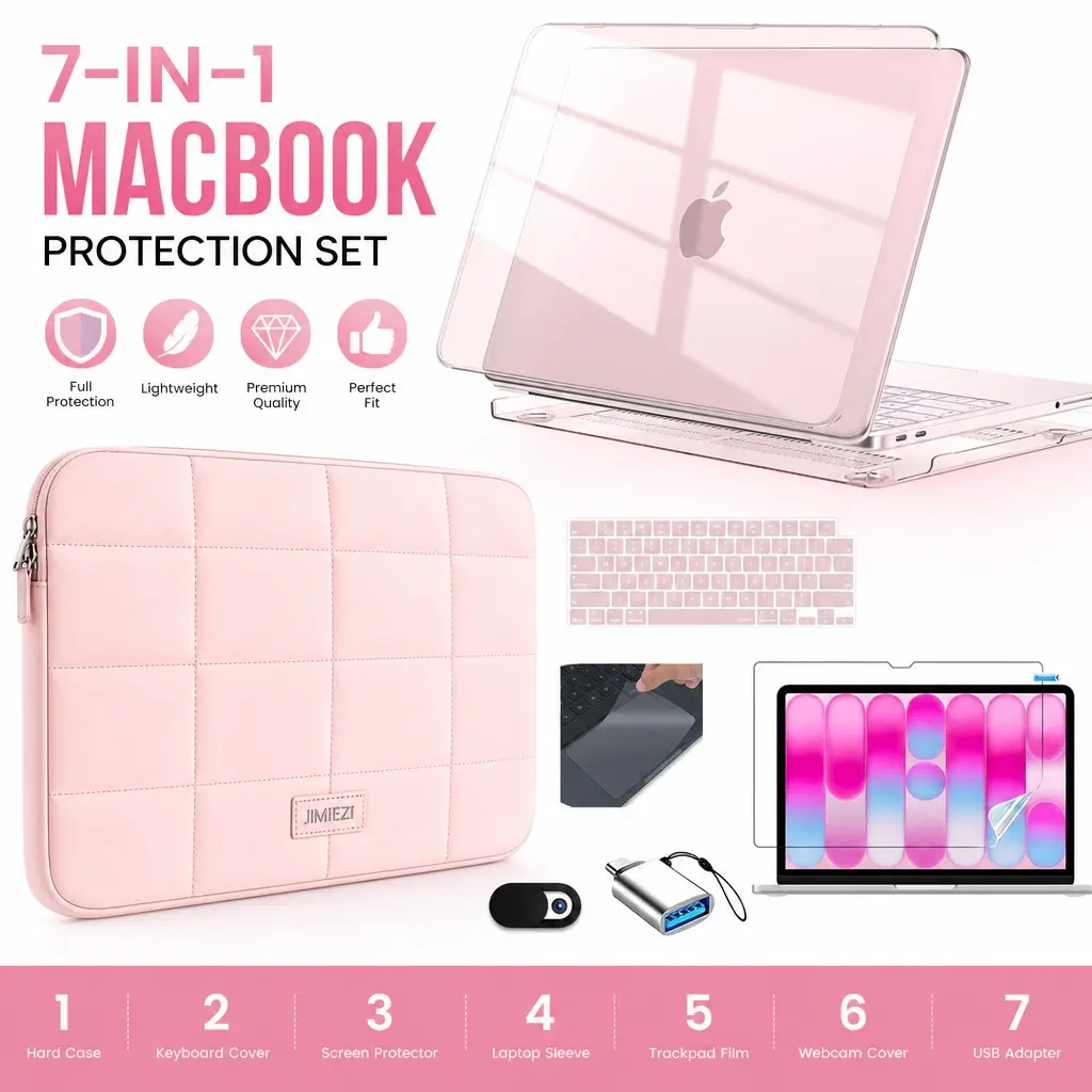 Macbook Neo 5 Piece Set, Transparent Protective Case, Glossy Crystal Shell, Keyboard Film, Screen Protector, Laptop Sleeve, Adapter, Gift