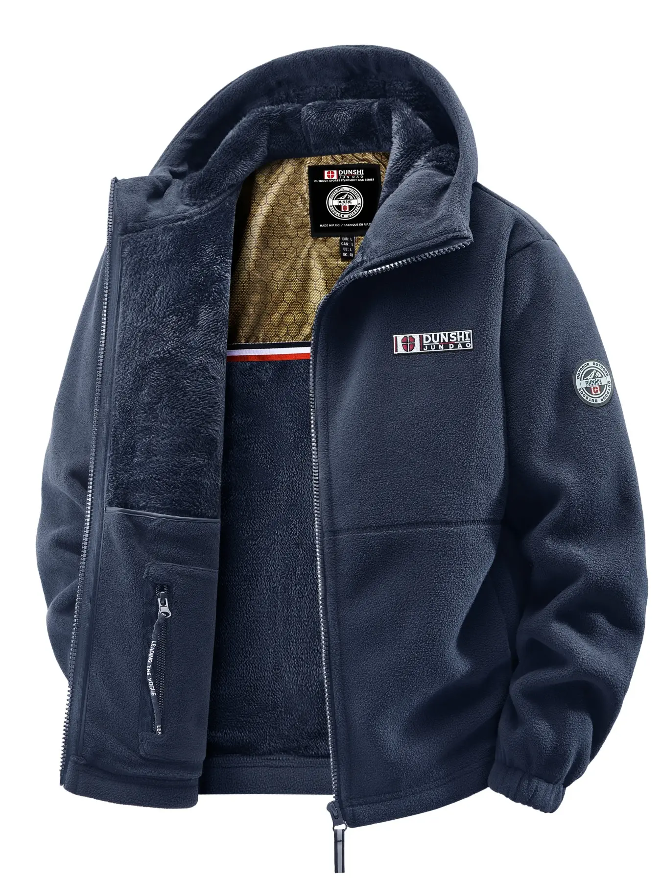 Men's Hooded Casual Fleece Jacket with Zipper, Embroidered Letter Design, Comfortable Knit Fabric for Fall & Winter, Stylish Outdoor Sportswear, Fashion Jacket