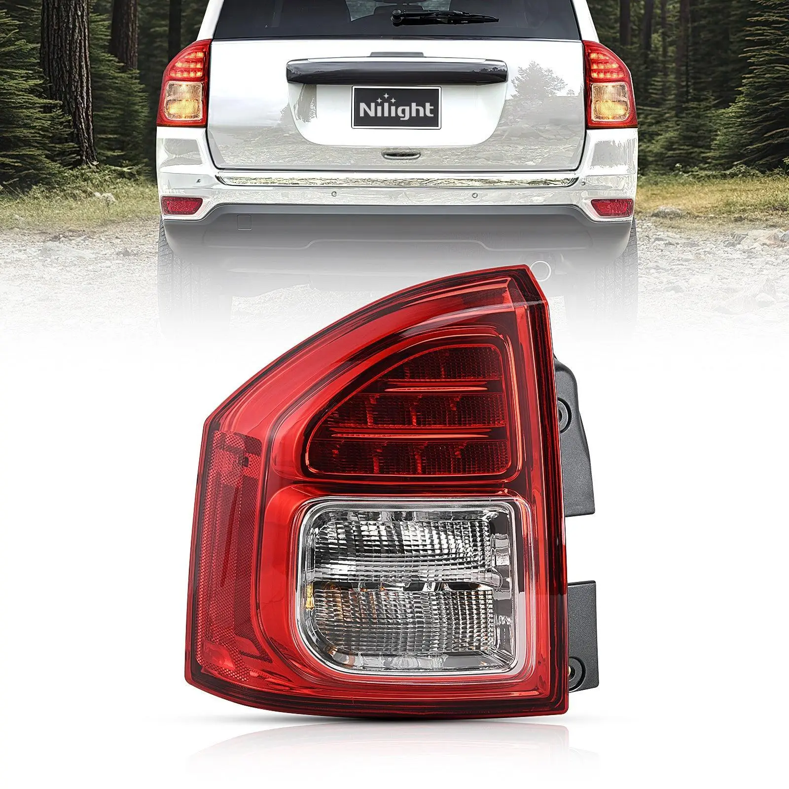 Nilight Driver Side Taillight Assembly - OE Style Rear Lamp Replacement with Luminous T20 Bulb Set, Plug-In Kit, Silicon Seal, Corrosion Resistant, Durable, High Impact for 2011-2012-2013 Jeep Compass