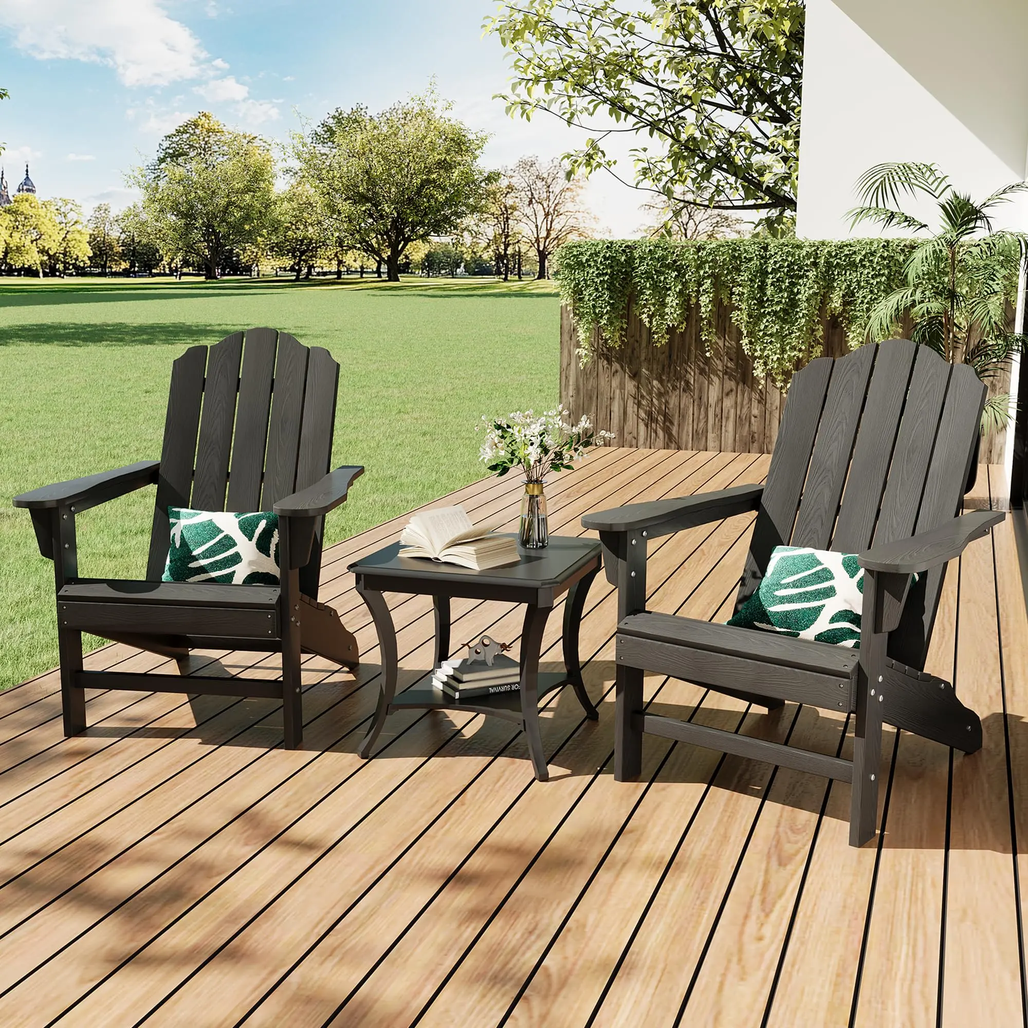 2-Pack Adirondack Outside Chairs, Stable HDPE Plastic Construction with Textured Lawn Chair Finish, Waterproof UV-Resistant Ergonomic Patio Porch Furniture for Deck, Poolside