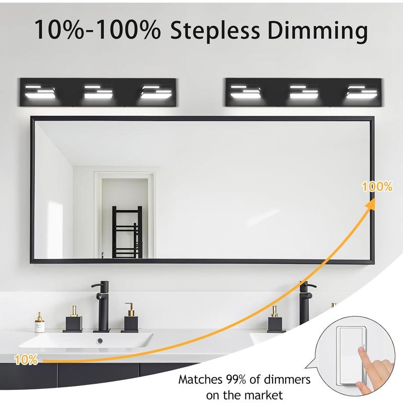 LED Modern Bathroom Vanity Light Fixtures 3-Light 5CCT Dimmable Matte Black Vanity Lights for Bathroom Lighting Fixtures Over Mirror, with 350? Rotatable Heads, 22-inch LED Modern Bathroom Vanity Light Fixtures 3-Light 5CCT Dimmable Matte Black Vanity Lights for Bathroom Lighting Fixtures Over Mirror, with 350? Rotatable Heads, 22-inch