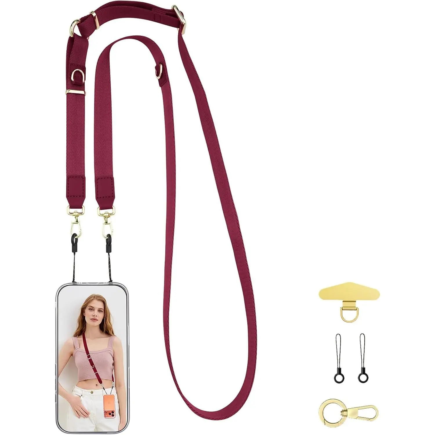 Red Women’s Crossbody Strap for Cell Phone, Adjustable Nylon Lanyard & Accessory Kit for  for Everyday Carry