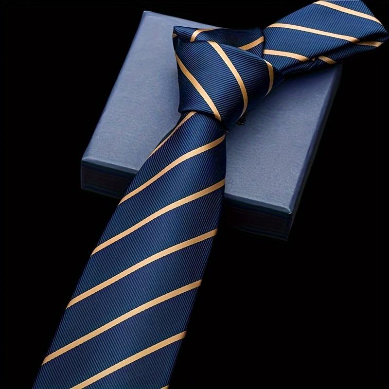 3-piece set - Men's business ties - 3.15inch wide faux polyester material with gold stripes, college-style professional wedding formal wear accessories, exquisite design, durable construction
