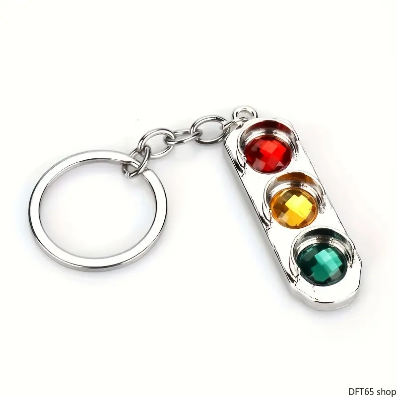 Unisex Minimalist 2D Synthetic Acrylic Traffic Light Silhouette Keychain with Sturdy Metal Split Ring, Smooth Surface, Compact Mini DIY Bag Accessory for Car Keys, Backpack Hanging, Sturdy Ring