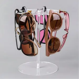 1 acrylic glasses display stand, high-quality transparent 360-degree rotating circular elevated stand, transparent desktop glasses storage rack