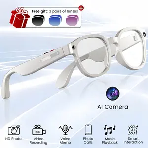 1080P Video Recording AI Glasses, 2MP Camera Anti-Shake Smart Glasses, 3 Lens(Sunglasses +Anti Blue Lens+Gradient ),270Mah Battery ,Sunglasses, Support Photo/Video/Audio Recording, Real Time Translation ,Bluetooth Calling