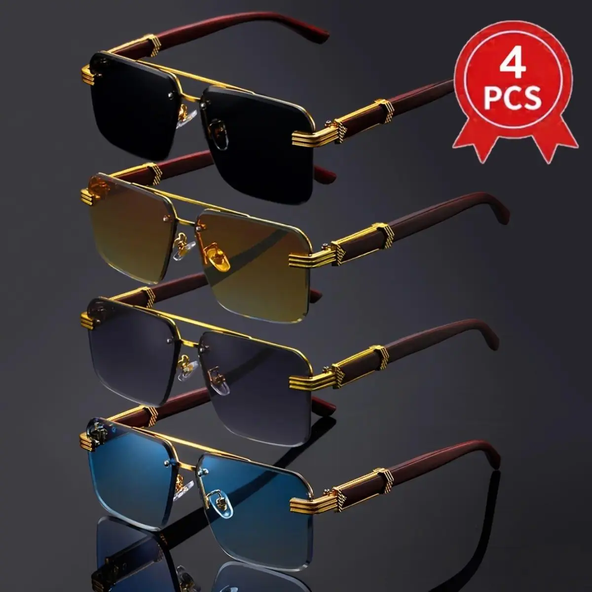 4 Pack Polarized Sunglasses Unisex, Retro Oversized Nylon Frame Eyewear, Assorted Square & Double Bridge Styles, Casual Party Fashion Shades for Men Women