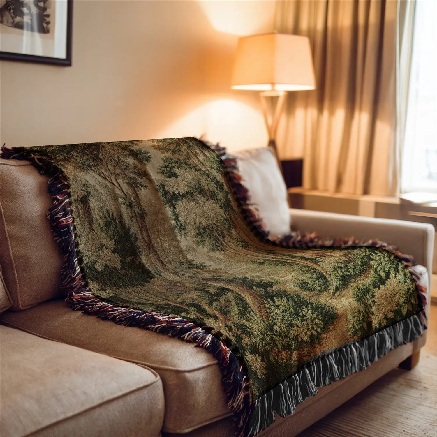 Forest Pattern Bohemian Style Sofa Towel, Sofa Covers Washable: Thick Soft, Yarn Woven Not Printed, Non Fading and Easy To Care, Can Be Used for Home Decoration Bed Chair Tapestry Tablecloth Floor Garden Picnic Travel Outdoor Camping Office Nap