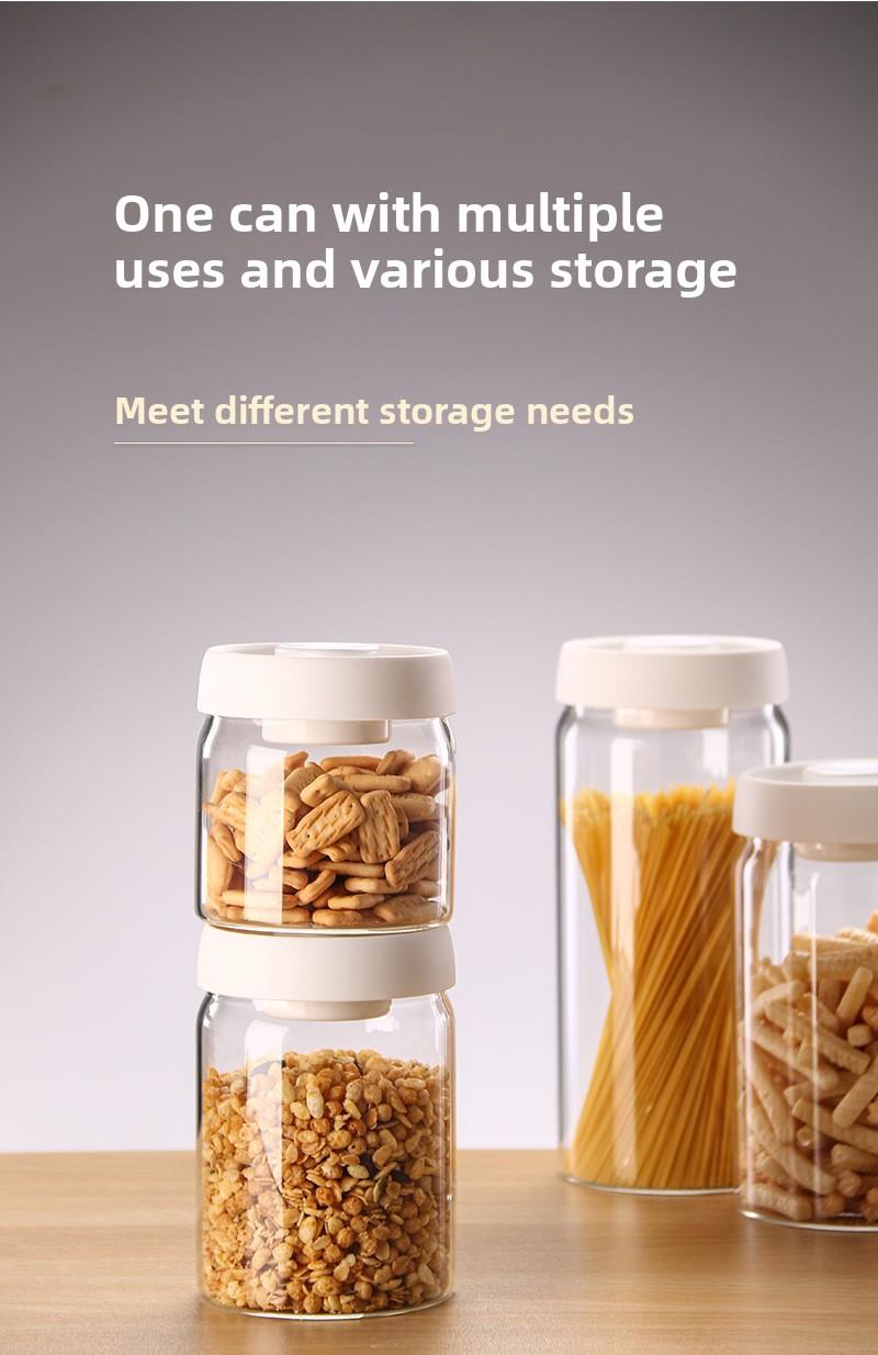 High Borosilicate Glass Sealed Jar 500Ml Black Gold Cap Kitchen Grain Candy Jar Press-Type Vacuum-Sealed Storage Jar