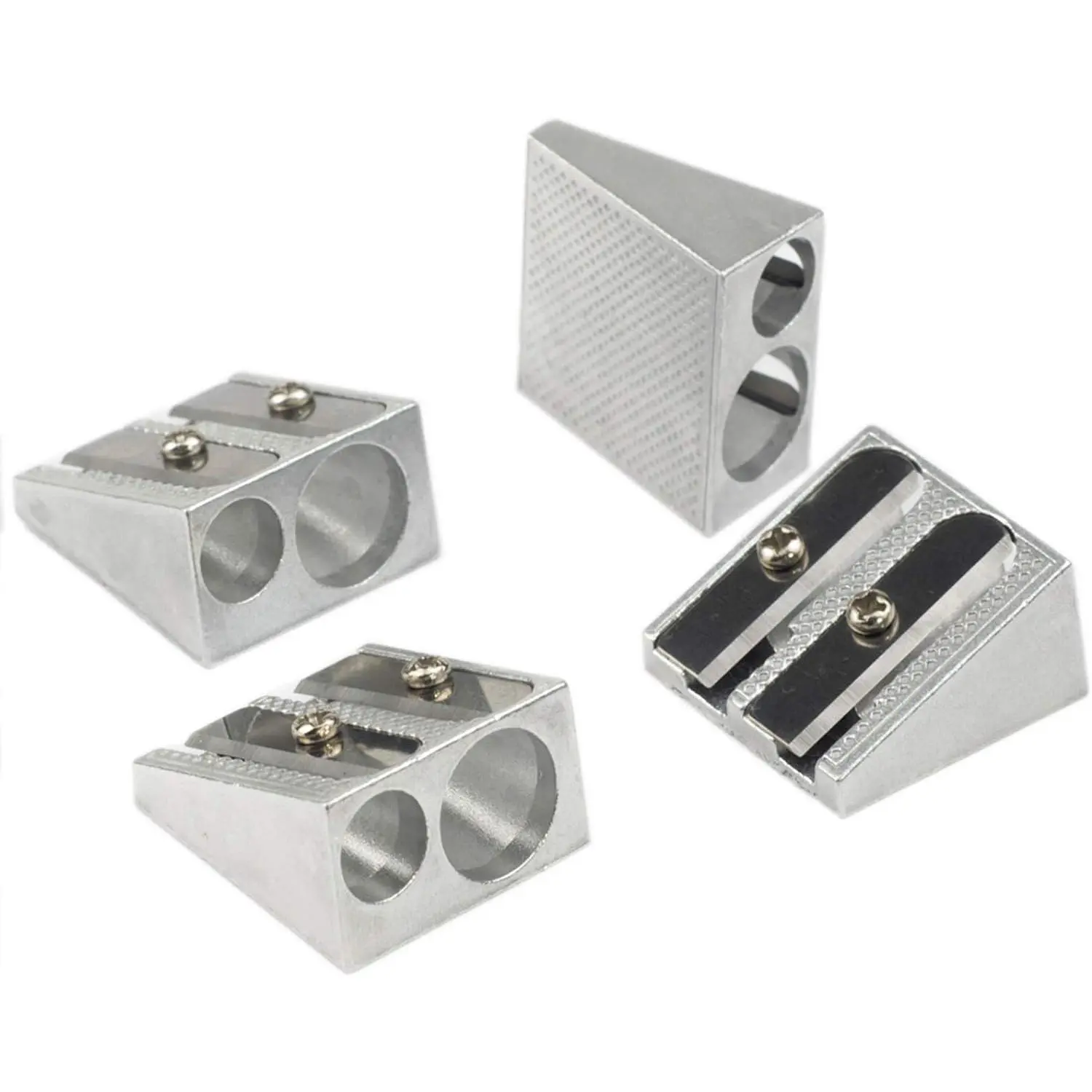 Pencil Sharpeners Manual  Metal  Sharpening  Double Holes Rectangular Pencil Sharpener for Colored Graphite Pencils Crayons , Pack of 4,
