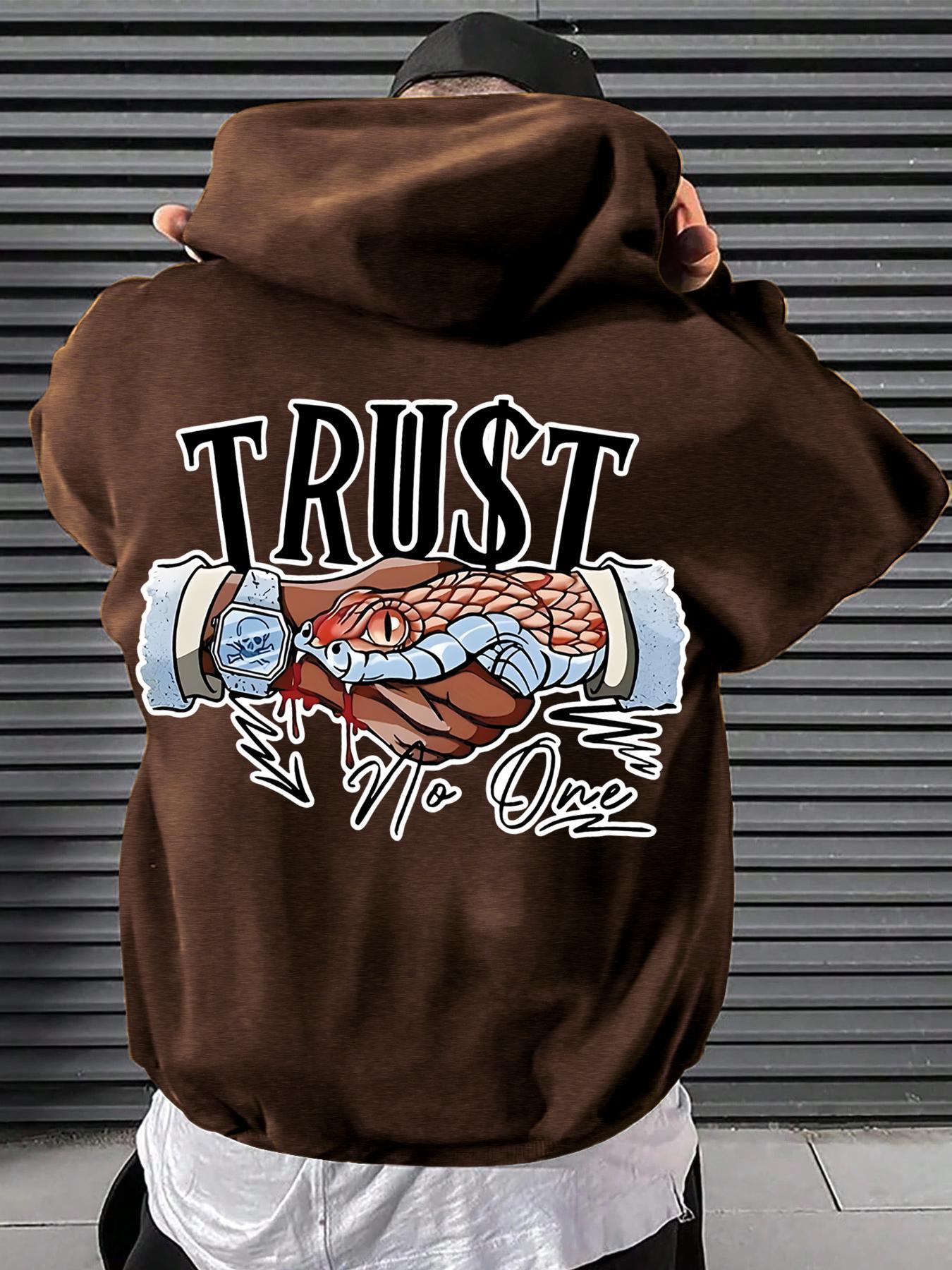 Men's Letter & Hand Print Drop Shoulder Hoodie, Graphic Print Hoodie Fashion Casual Regular Fit Drawstring Pocket Hooded Sweatshirt for Daily Holiday Outdoor Wear, Men Clothes for Fall & Winter