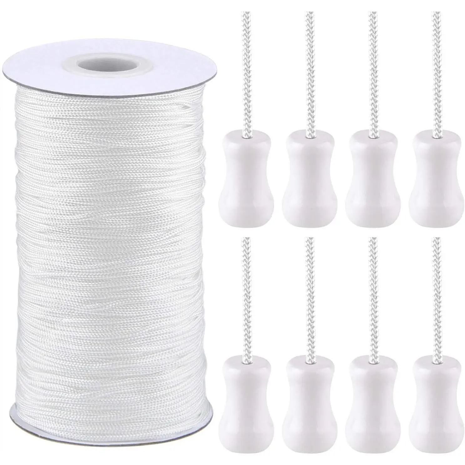 1.8mm Braided Nylon Lift Shade Cord with 8 Pieces Wood Pendants 109 Yards Replacement Curtain String Kit for Blinds Repair, Roman Shades, Gardening & DIY Crafts (White)
