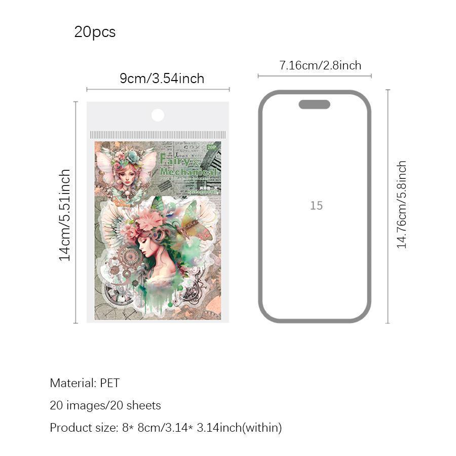 Vintage Fairy Pattern Sticker, 20pcs/pack Scrapbooking & Journal Making Material Paper, DIY Decorative Sticker for Stationery & Computer & Water Bottle