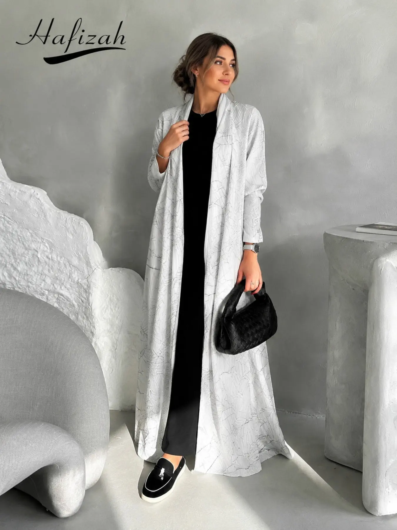 Women's Open Front Kimono, Elegant Long Sleeve Dress Coat, Luxurious Muslim Fashion, Ramadan and Eid Headscarf Set