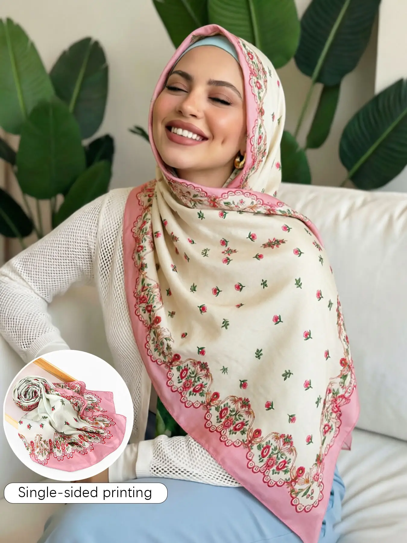 Summer Lightweight Floral Headscarf, Soft Satin Muslim Hijab Fashionable Modest Hijab Modesty Tudung, Comfortable Daily Wear, Breathable Fashion Accessory, High Aesthetic Value