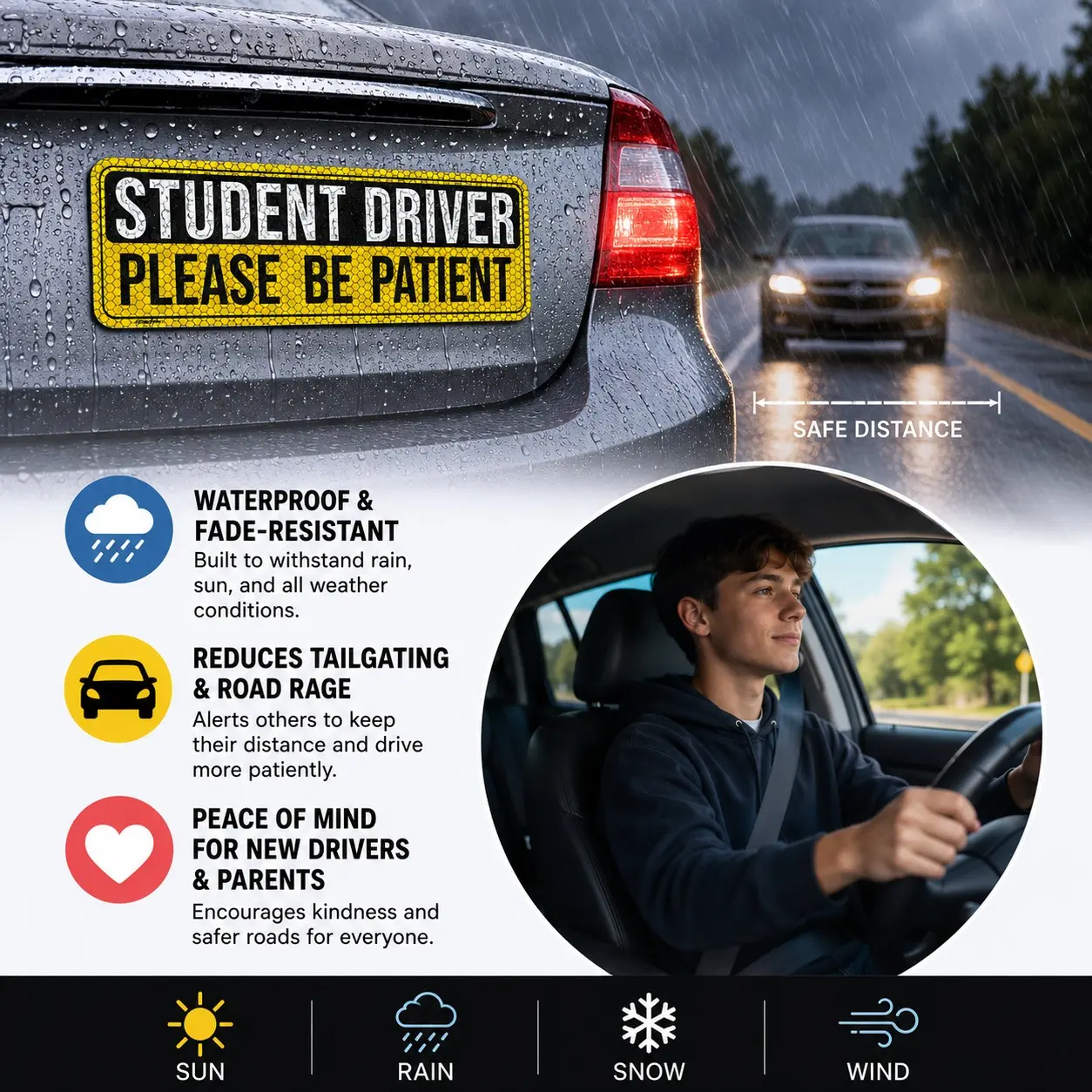 Student Driver Magnet for Car - Reflective "Please Be Patient" Magnetic Bumper Sticker Sign, High Visibility Yellow Safety Warning Decal for New Drivers