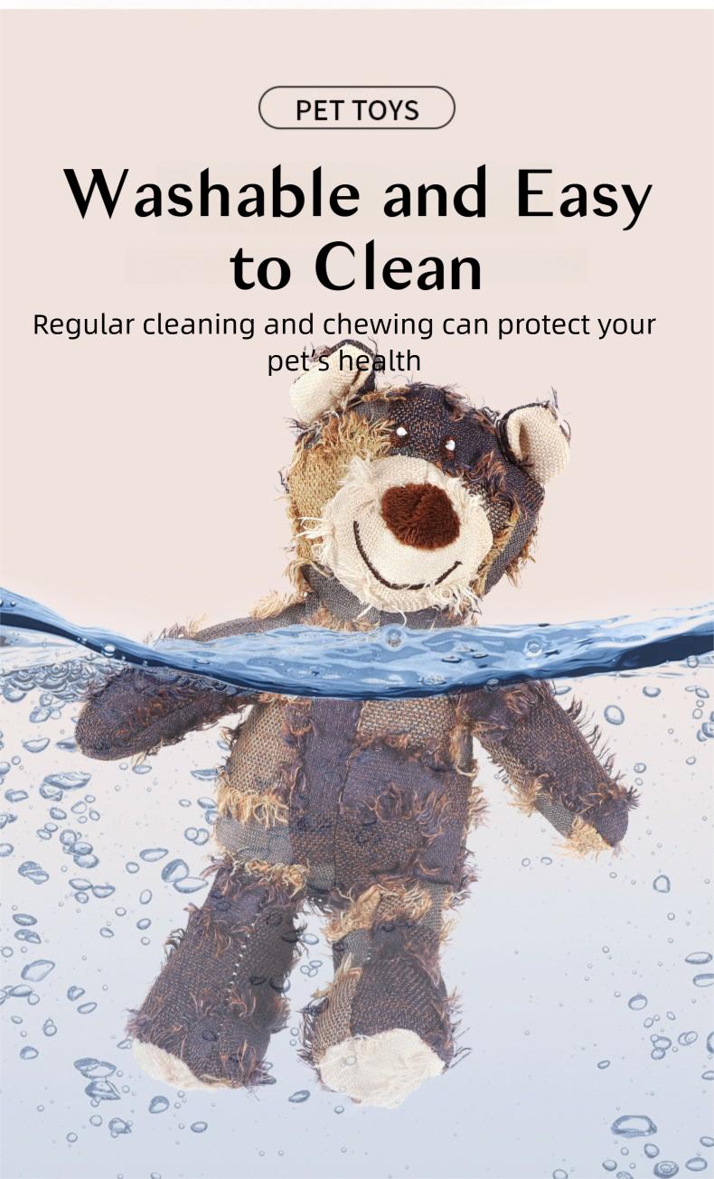 Durable Bear Dog Toy – Chew-Resistant Plush, Built-In Dental Ribs, Indestructible for Heavy Chewers (Squeaker Inside)