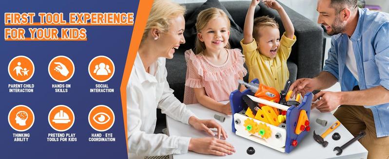 Kids Tool Set - Toddler Tool Kit with Drill, Includes Construction Toys for Boys & Girls Ages 3-6, Ideal for Christmas and Birthday Gifts