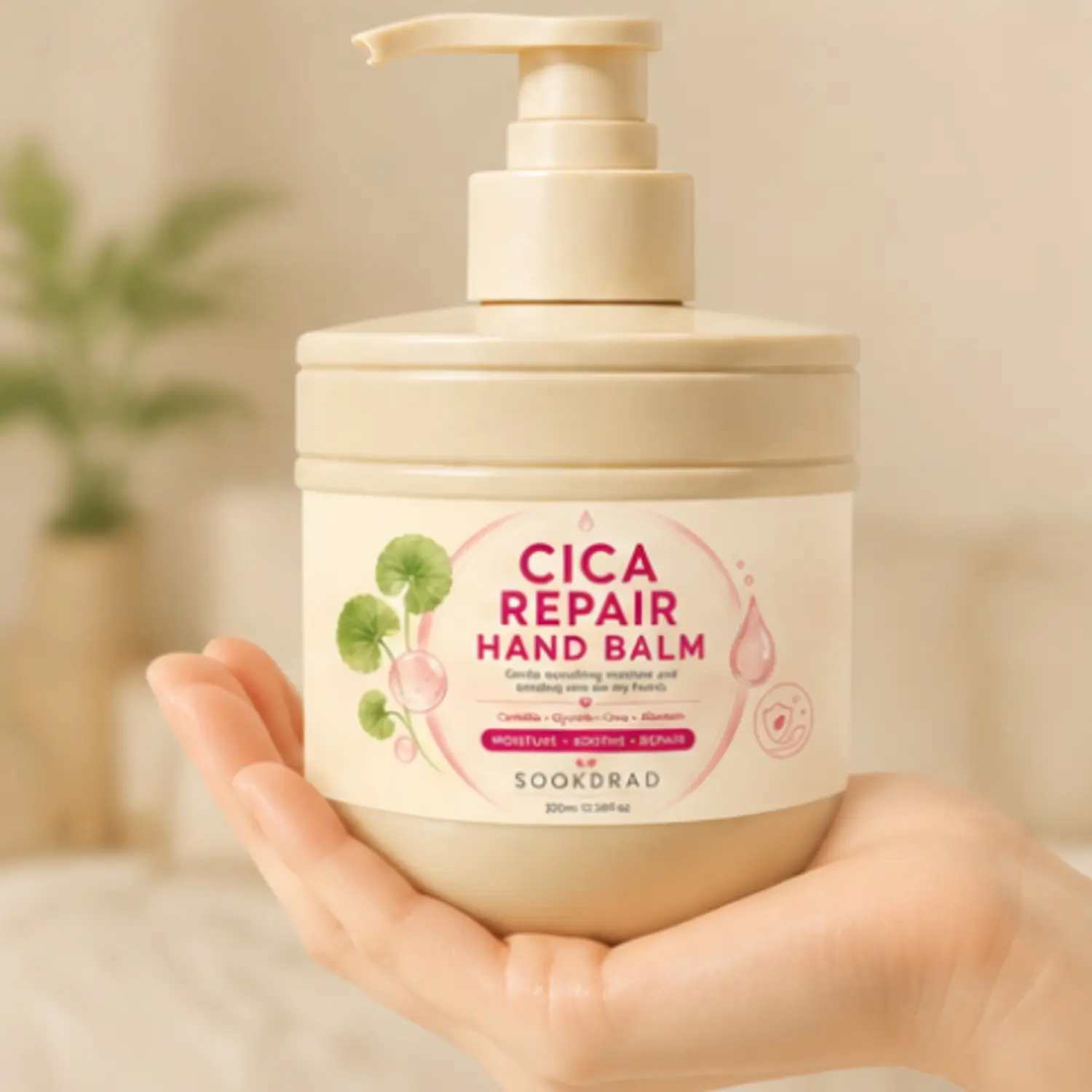 CICA repair hand balm, contains centella, glycerin, urea, allantoin, gentle nourishing moisture, soothing care, repair, for dry hands, 10.58fl oz, 300ml
