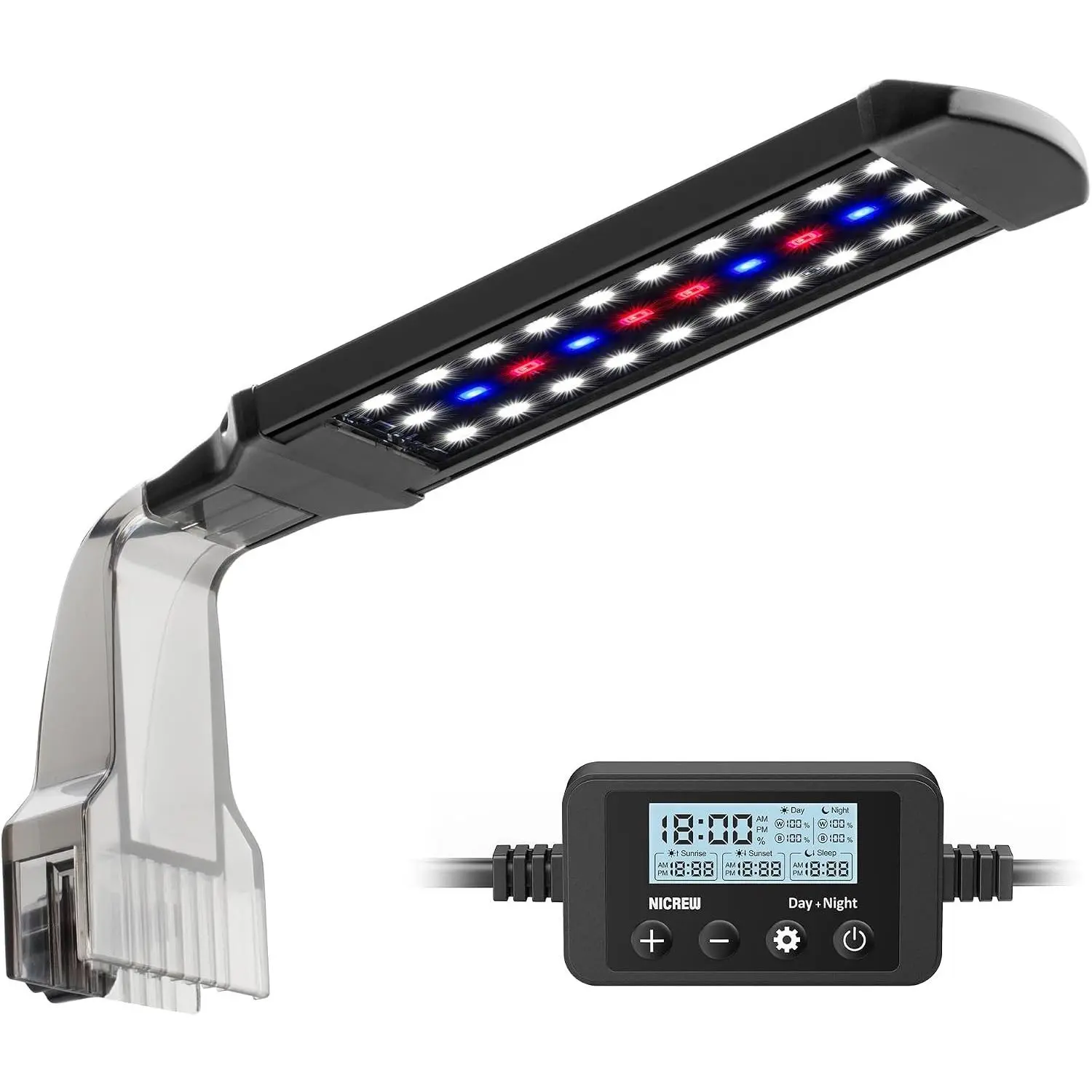 Clip on Aquarium Light, Fish Tank Light with White, Blue and Red LEDs, Planted Aquarium Light for Nano Tank, 2 Lighting Modes