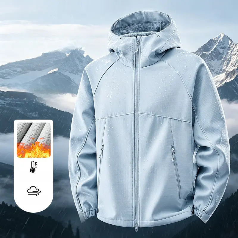 Gihuo Men's Women's Soft Shell Jacket, Windproof Waterproof Hooded Outdoor Jacket, Lightweight Hiking Windbreaker Coat, Couples Casual Mountain Wear