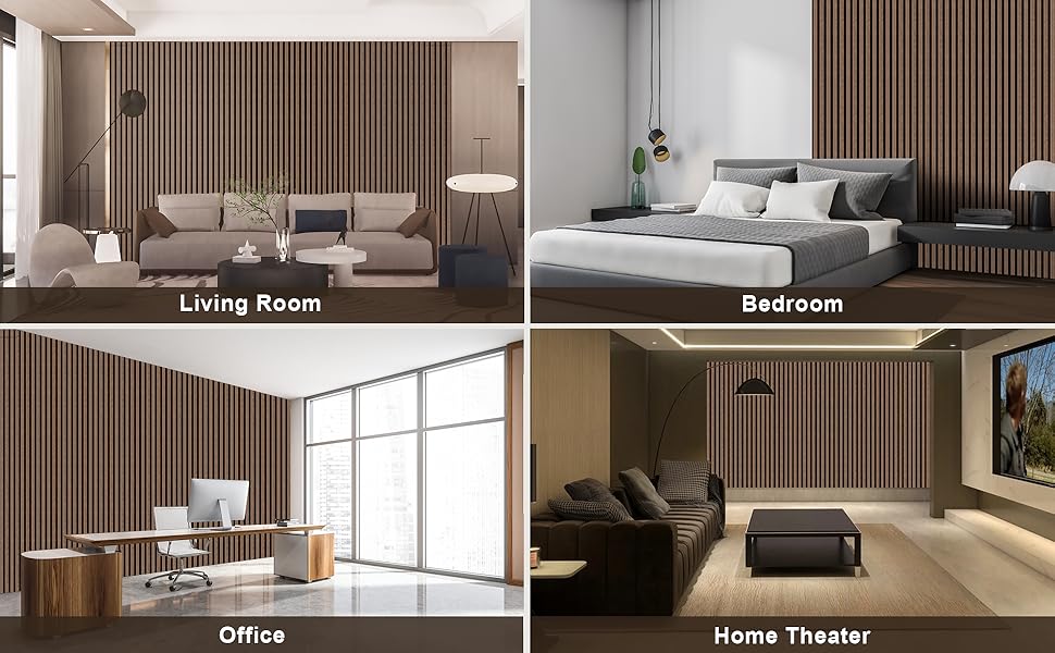 AKK-PANE Acoustic Wood Slat Wall Panels, 2-Piece 47.2"x23.6" 15.5ft²-3D Fluted Soundproof Wood Panels for Wall & Ceiling, Sound Absorbing Decorative Wooden Panel for Home & Office