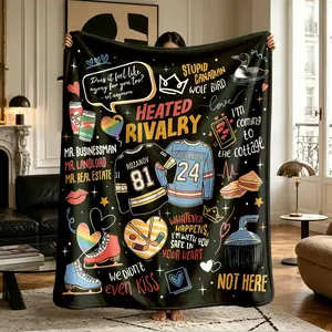 Comfortable Heated Rivalry Hockey Print Flannel Blanket, Soft Warm Anti-Pilling, Ideal for Naps, Camping, Travel, All Seasons