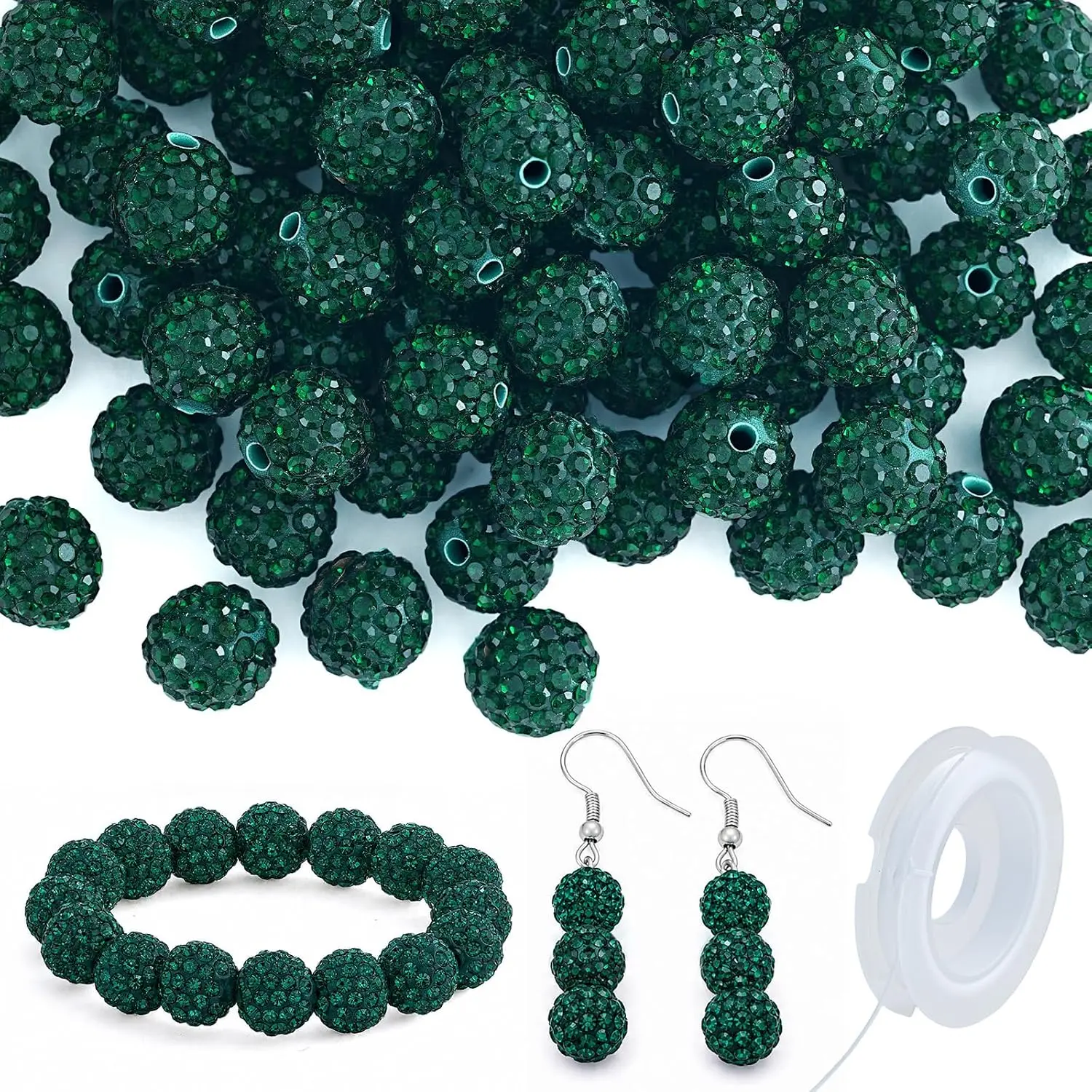 125 count 10mm Clay Rhinestone Beads for  Making & DIY Crafts | Sparkly Disco Ball Beads for Pen Making Baseball Earrings Necklaces and DIY Bracelets,