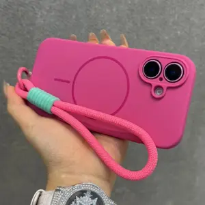For Magsafe Case for iPhone 17 16 15 14 Plus 13 12 Pro Max Soft Shockproof Magnetic Lanyard Strap Cover