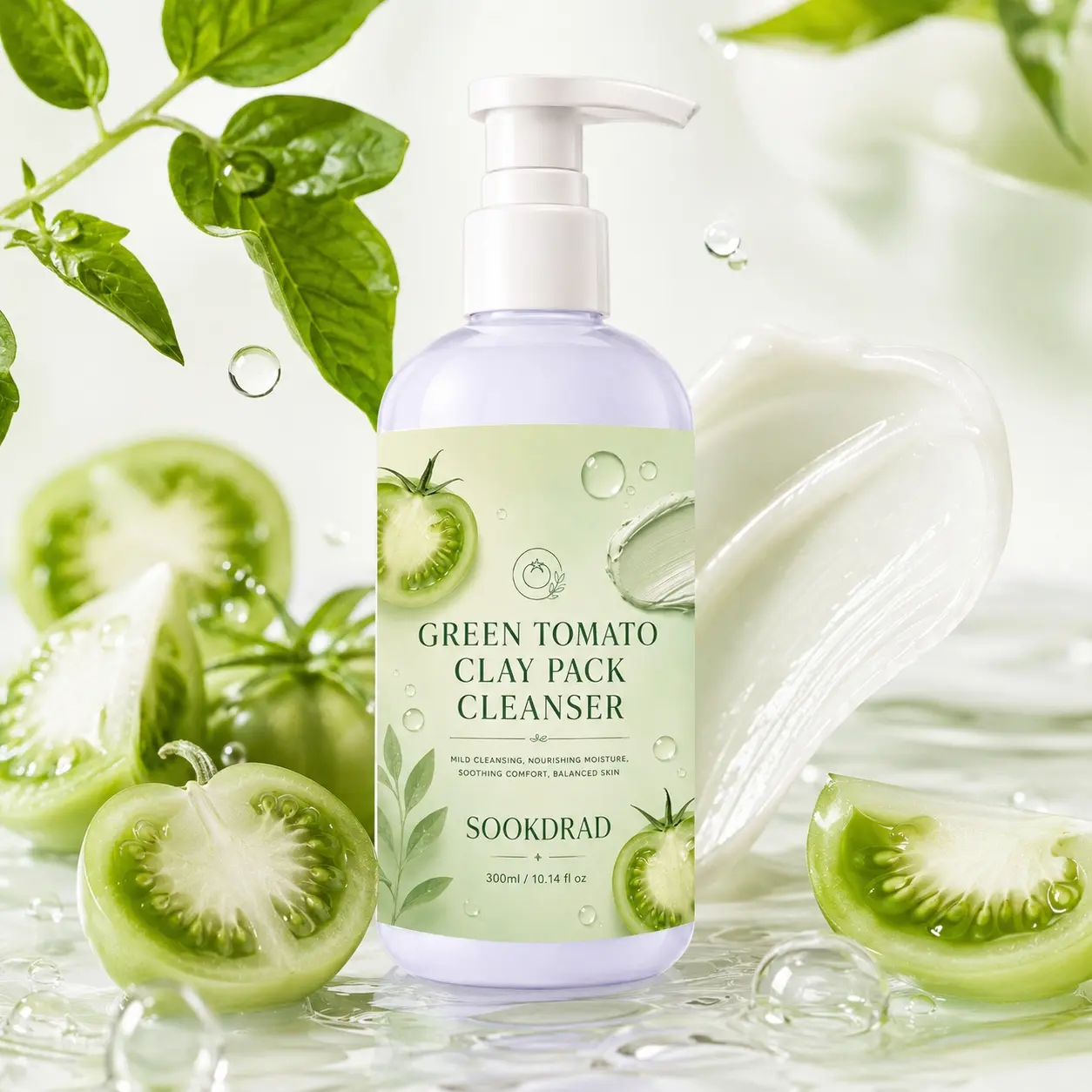 Green Tomato Clay Pack Cleanser, green tomato, clay, mild cleansing, nourishing moisture, soothing comfort, balanced skin, face, 300ml/10.14 fl oz