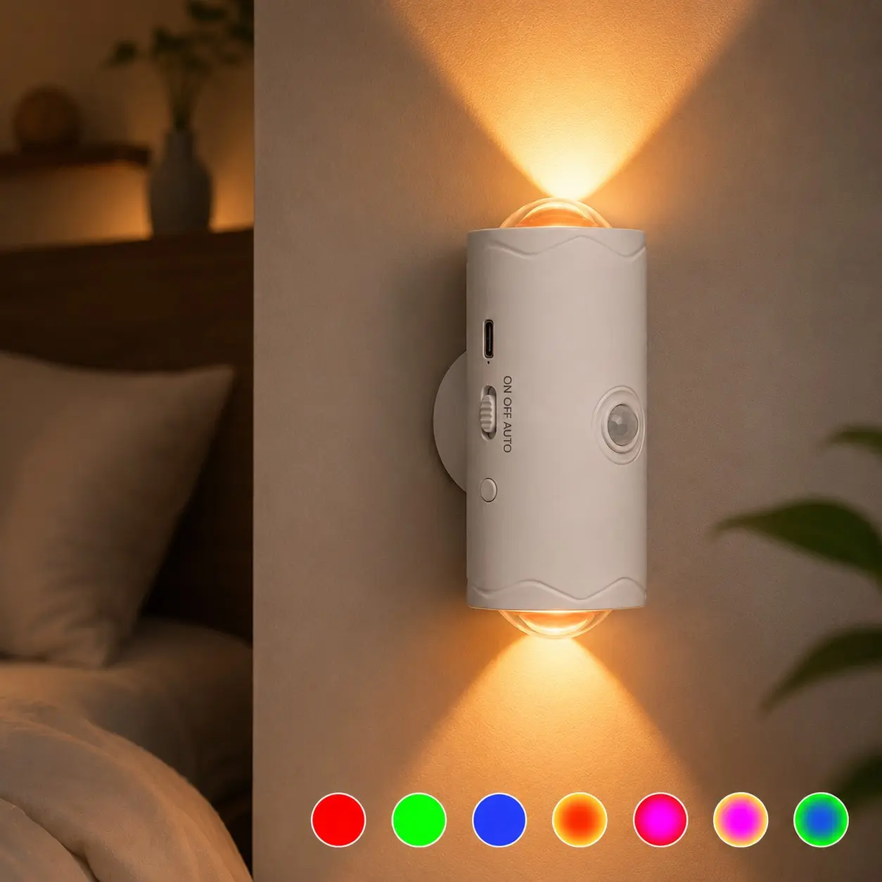7 Colors Motion Sensor Wall Light, Ambient Lighting, Rechargeable LED Night Light, Wireless Battery Operated Wall Sconce for Bedroom, Hallway, Staircase, Entryway, Bedside, Led Mood Lighting