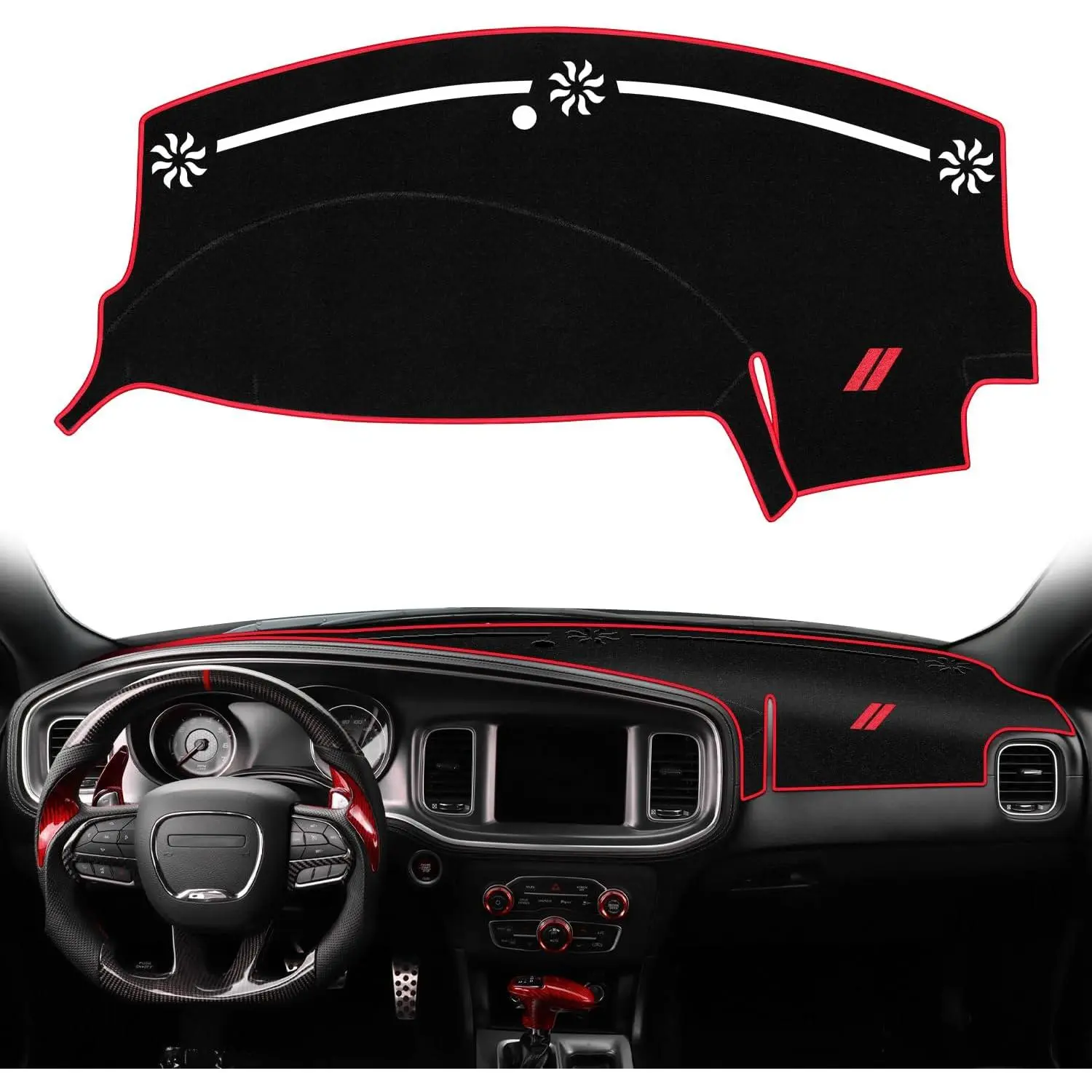 Dash Cover for Dodge Charger Accessories 2011-2022 2023 Dashboard Cover Mat Sunshade No Glare UV Rays Protector Nonslip Interior Pad (Red)