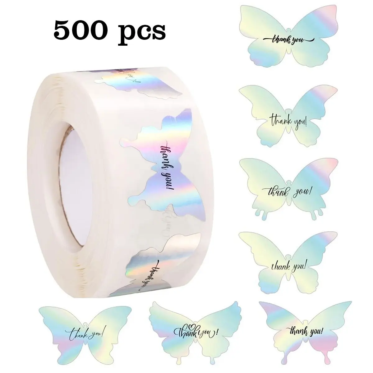 500pcs Laser Butterfly Thank You Stickers, Adhesive Decorative Stickers, Colorful Sealing Labels, Wedding Party Gifts, Scrapbooking Decorations, Aesthetic Stickers, Fun Stickers
