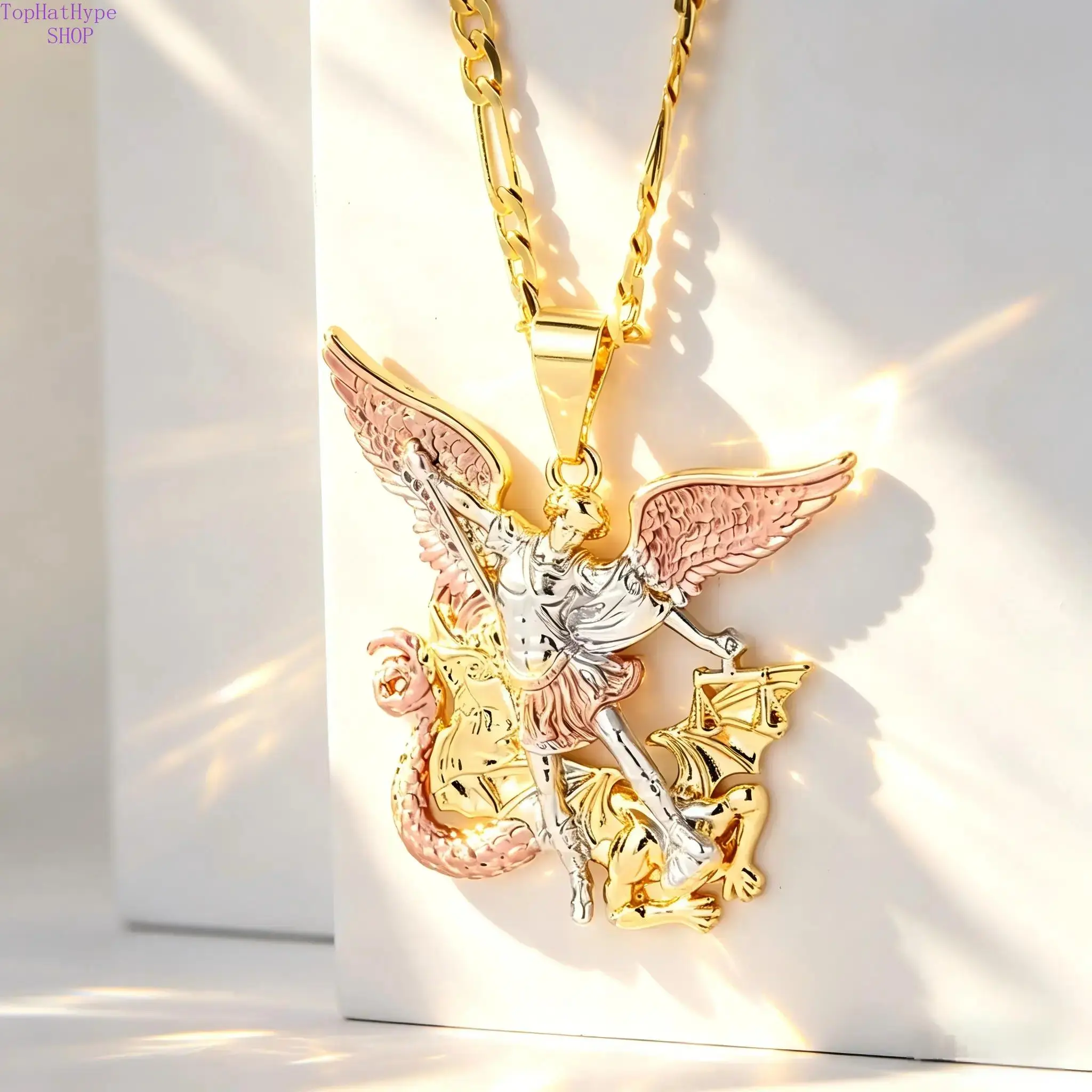 St. Michael Necklace, 14K Plated, Vintage and Elegant Design, Unisex, Perfect for DailyWear,, Party, Christmas, Halloween Gifts, Daily Accessories