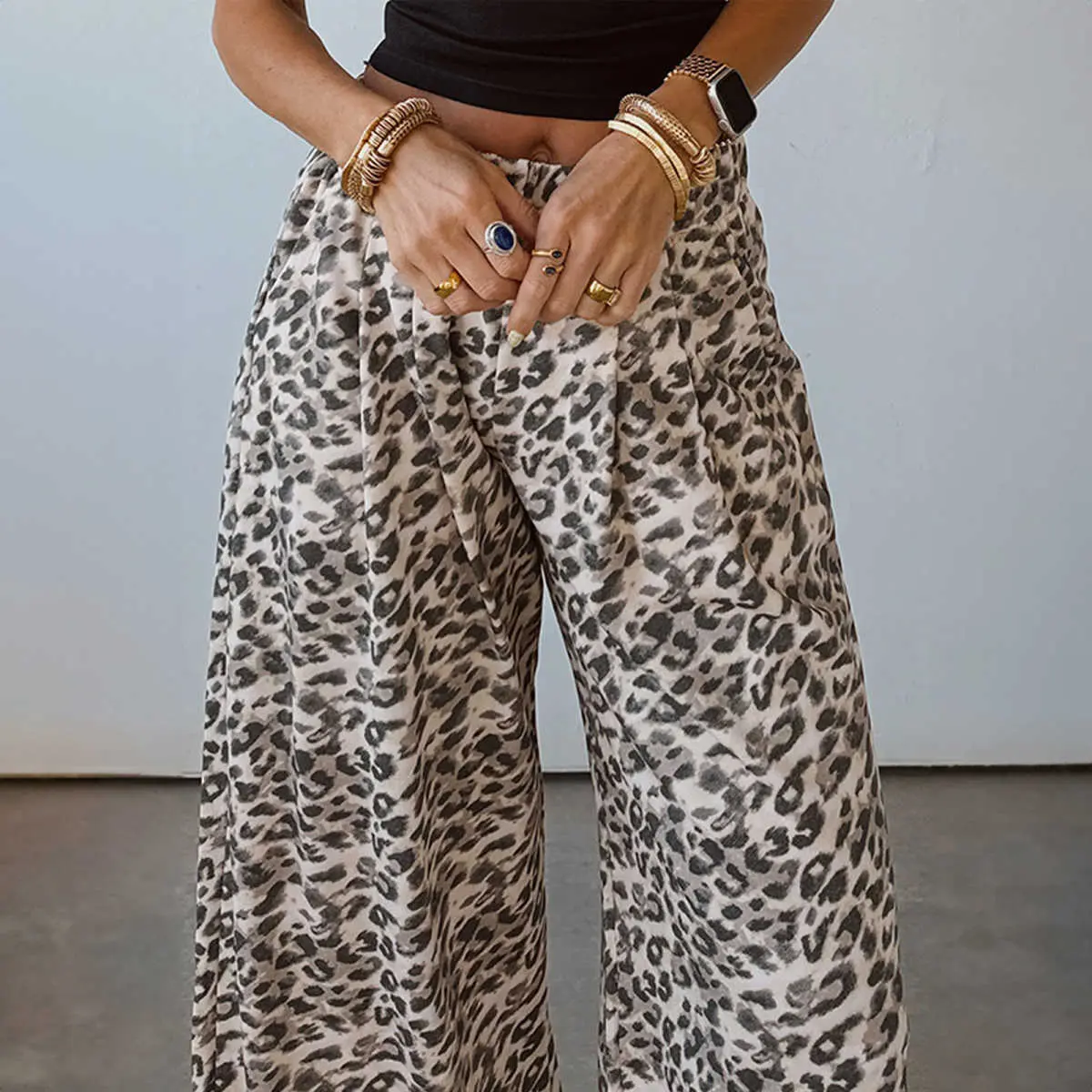 Multicolour Leopard Print Wide Leg Full Length Pants