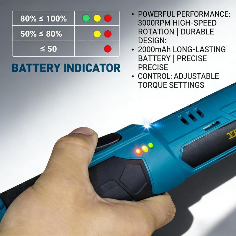 12V Cordless Electric Ratchet Wrench Set Ergonomic Grip Forward/Reverse Speed Control Auto Repair Home DIY Multifunctional Lithium Battery Wrench