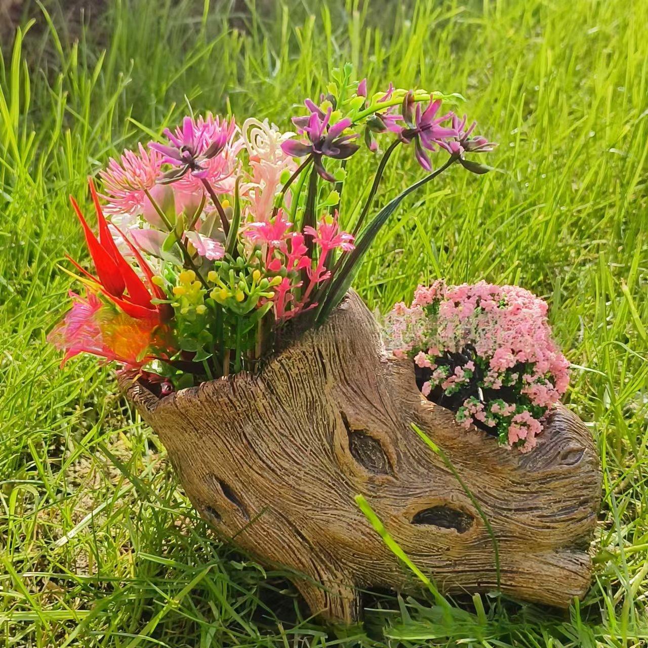 Resin succulent flowerpot garden decoration ornament, creative imitation tree stump succulent ecological gardening