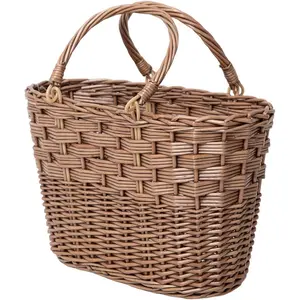 Natural Wicker Picnic Basket with Handle - Woven Wicker Basket for Eggs, Candy, Groceries, Flowers, Gifts, Home & Outdoor Storage, (Brown)
