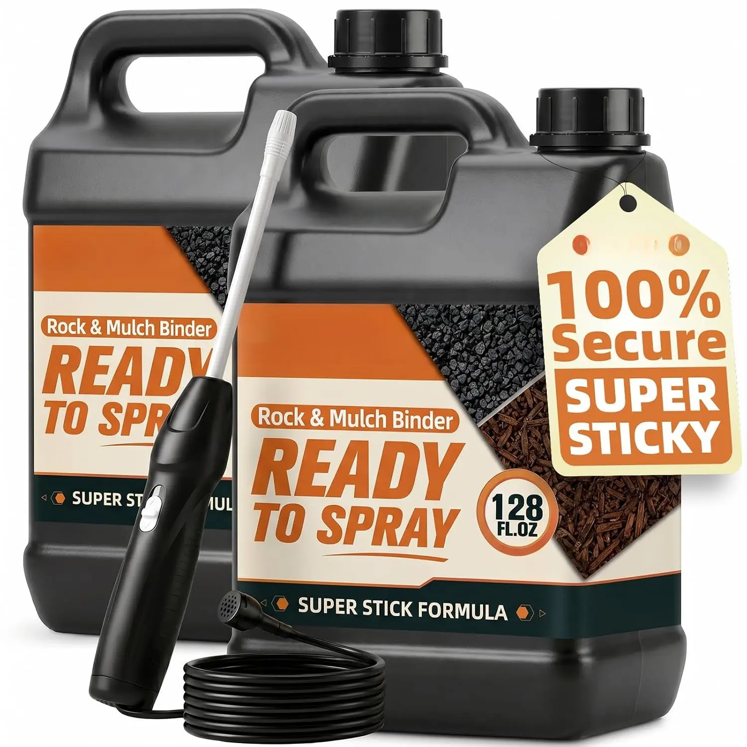 Mulch & Rock Glue with   Sprayer, 2 Gallons -to-Use Landscape Glue for Gravel, Mulch & Small Stones, No Dilution Formula, Weather-Resistant Pea Gravel Stabilizer