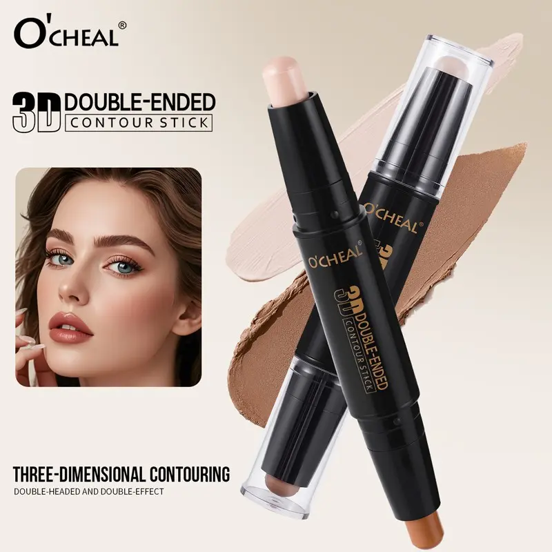O'CHEAL 2 in 1 Concealer Double Head 3DHighlight Shadow Face Contouring StickCorrective Pen 101 Stick Facial ShadowsMakeup Bronzer Contour Stick Highlighting Stick