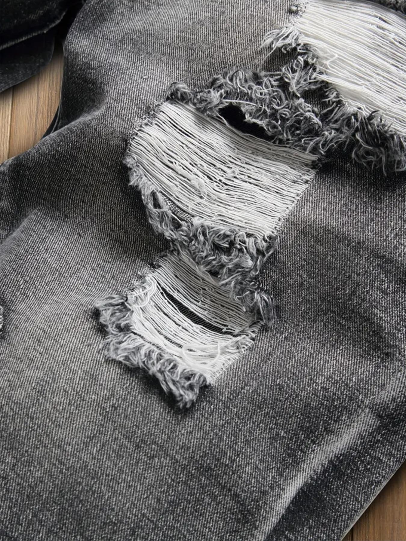 Men's Regular Fit Solid Color Distressed Ripped Denim Shorts, Casual Comfy Fashion Shorts for Daily Wear, Men's Bottoms for Summer, Ripped Pocket Jeans, Ripped Design Shorts, Casual Fashionable Shorts, Frayed Ripped Shorts