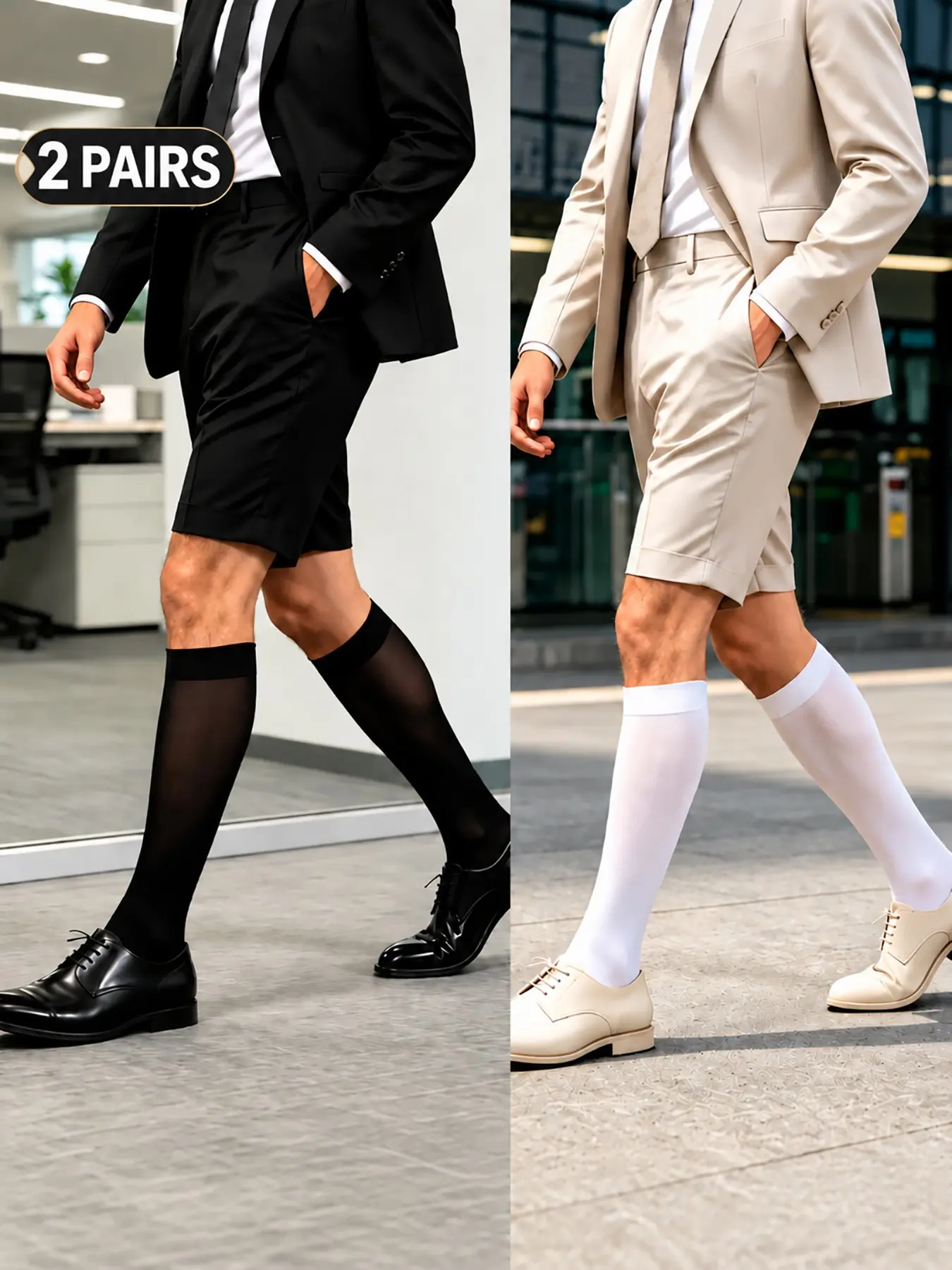 2 Pairs Simple Mens Long Socks Calf Socks Dress Socks Suit Pants Socks Solid Color Over Calf Socks Stretchy Rib Cuff Stay Up Thin Breathable No Stuffy Feet Match Leather Shoes Suit For Workplace Office Commute Mens Business Dress Long Socks For Meeting In