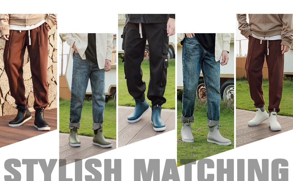 Men's Deck Boots, Waterproof Ankle Rain Boots with Anti-Slip Traction for Outdoor Use, High-Performance Rubber Fishing and Garden Boots Suitable for Farming and Outdoor Activities Boy Footwear Black