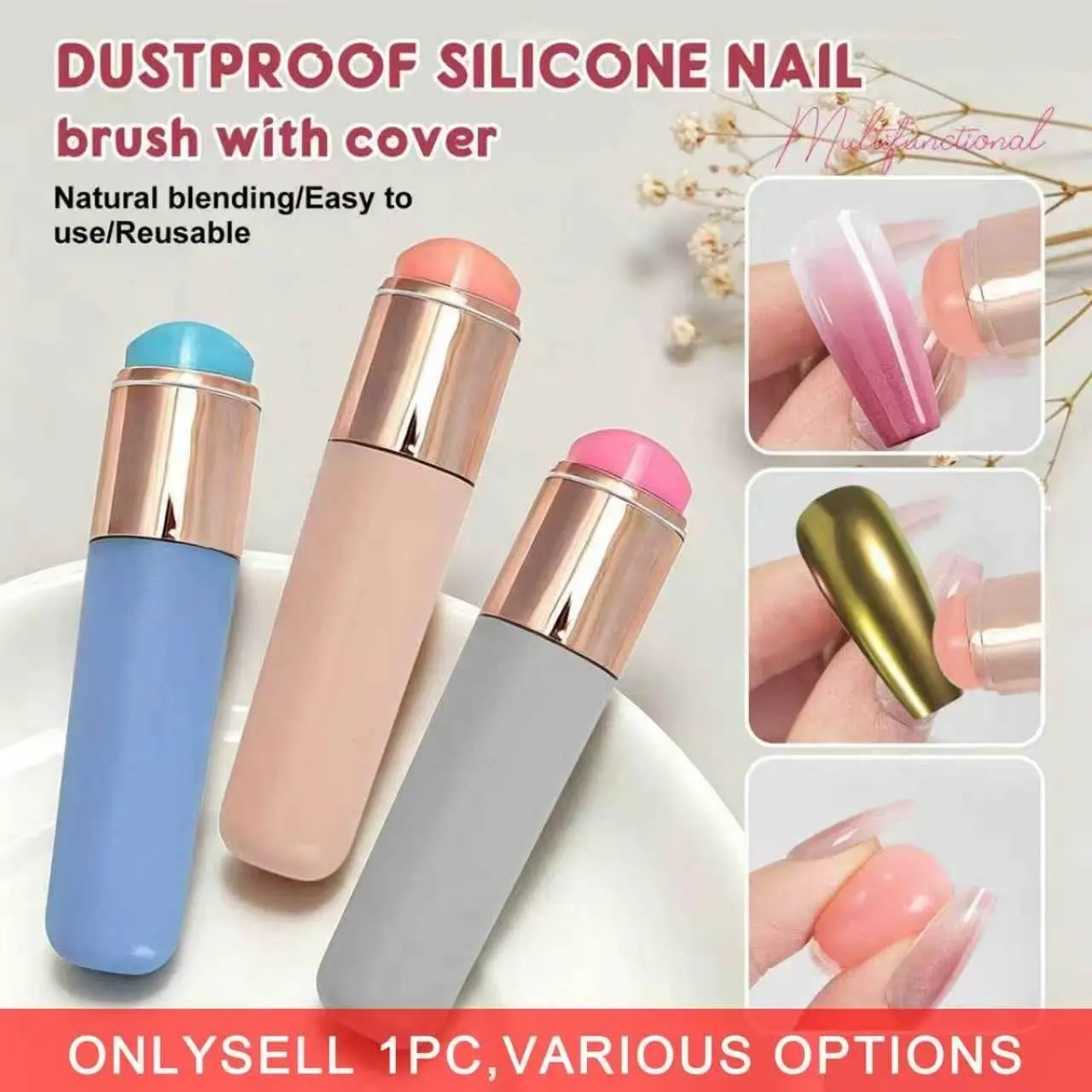 Portable Nail Sponge Stamper with Lid, Soft Silicone Nail Puff Brush for Blush Gel Polish, Multi-functional Nail Pigment Rubbing & Stamping Manicure Tool