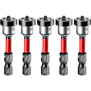 Magnetic Positioning Screwdriver Bits PH2 Bits, 5pcs Drywall Screw Setter, 1/4" Hex Shank Drywall Screw Bit, Plasterboard Screws Locating Batch Head Drilling Tools