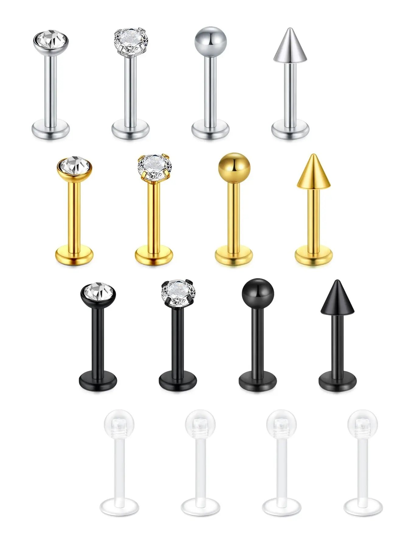 16 Pcs 16G Lip Rings Hypoallergenic Stainless Steel Labret Lip Monroe Medusa Stud Piercing For Women Men Cartilage Tragus Piercing Helix Earrings