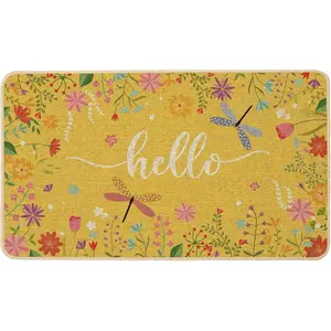 Spring Summer Door Mat, Yellow Flower Welcome Doormat Rug for Floor Non Slip Rubber Backing Floor Mat for Indoor Outdoor