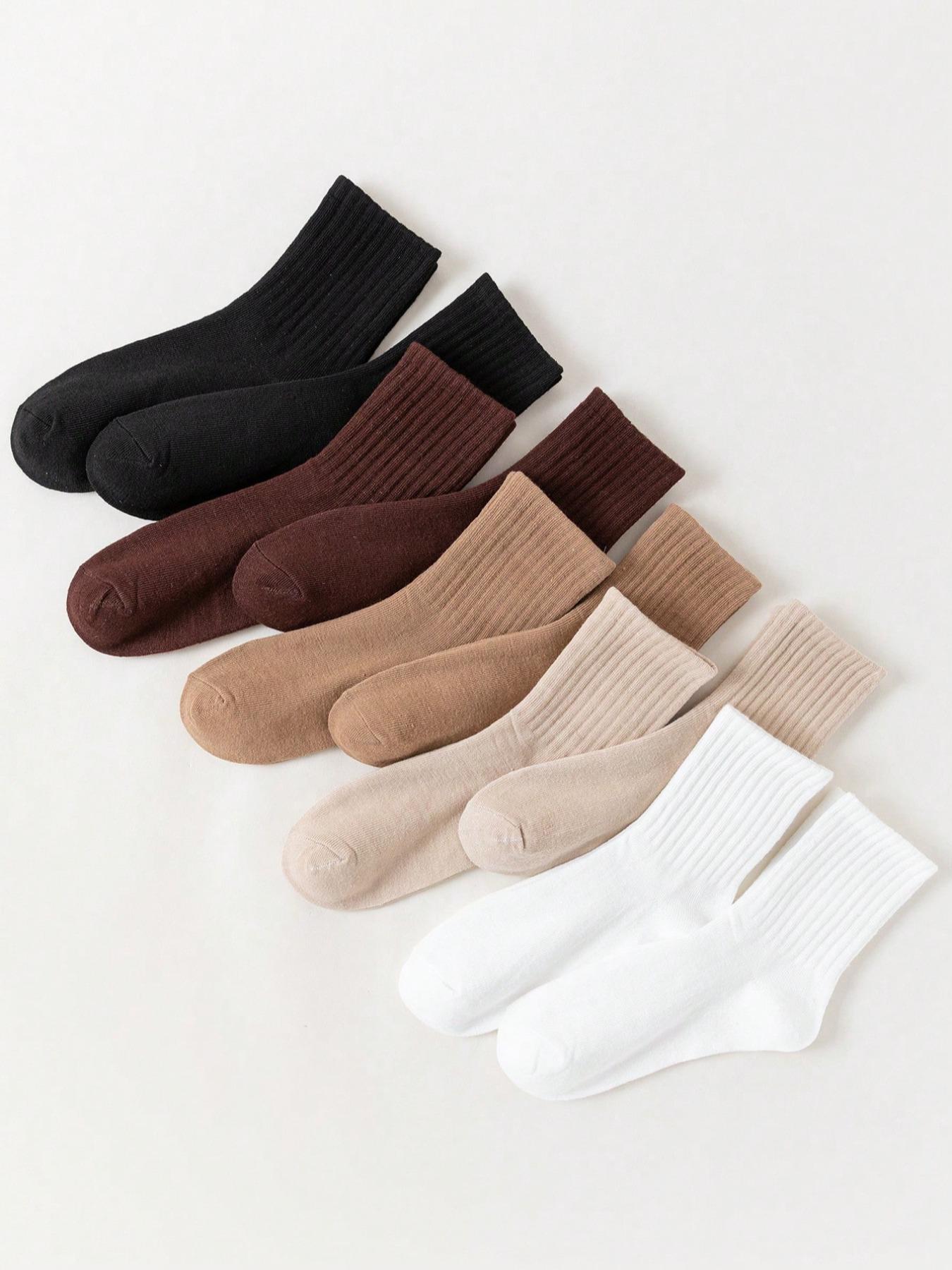 Women's 10 Pairs Minimalist Solid Crew Socks, Fashion Casual Cozy Breathable Mid-calf Socks for Daily Outdoor Wear, Basic Women Socks for All Seasons, Comfort Knit Socks for Women Girls