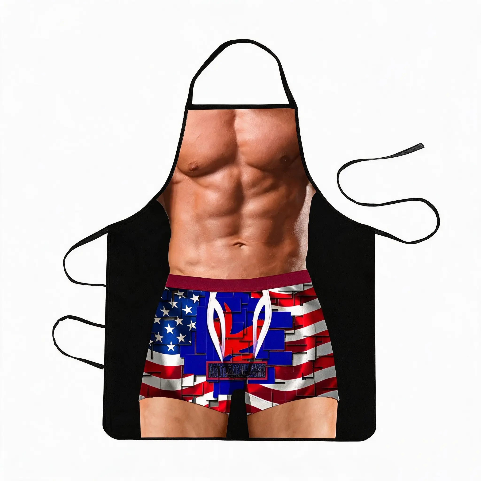 Funny Muscle Apron Set for Men, 4 Styles, Six-Pack Abs Design, BBQ Grill Apron, Cartoon/gym/tattoo/american Flag/ Swim Trunks, Party Wear, Gag Gift Apron