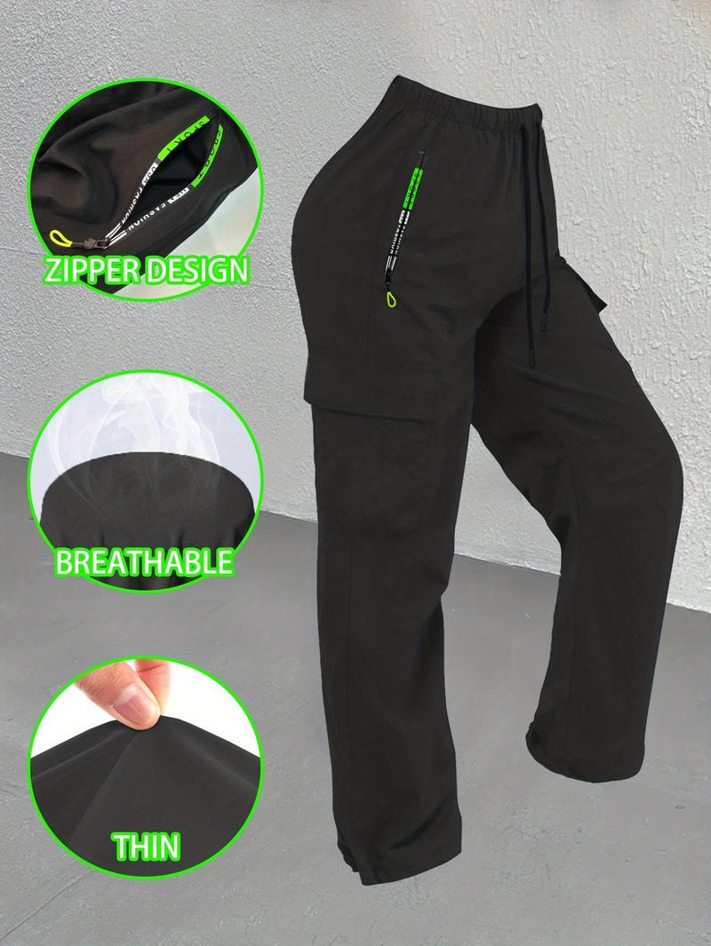 Women's Straight-Leg s Fitness Pants, Casual Outerwear Long Pants, Thin Breathable Contrast Color Zipper Pocket Design, Versatile for Multiple Scenarios